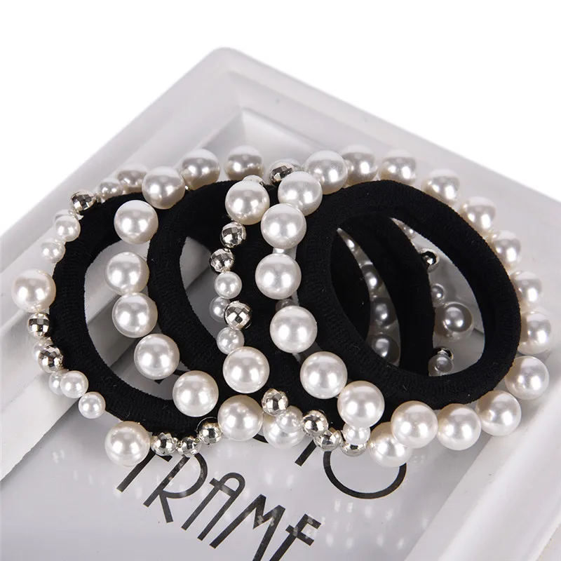 Girl Elastic Hair Band Pearl Black Hair Rope Elegance Women Hair