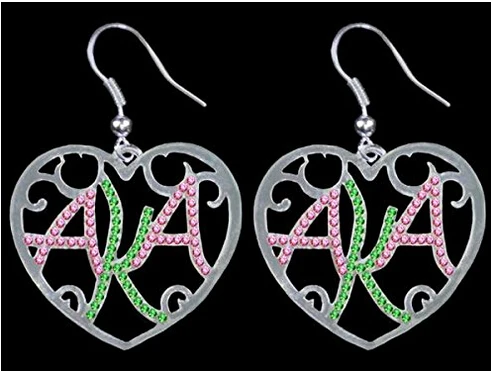 

Alpha Kapp Alpha Sorority AKA Sorority pink and green Crystal Heart Earrings