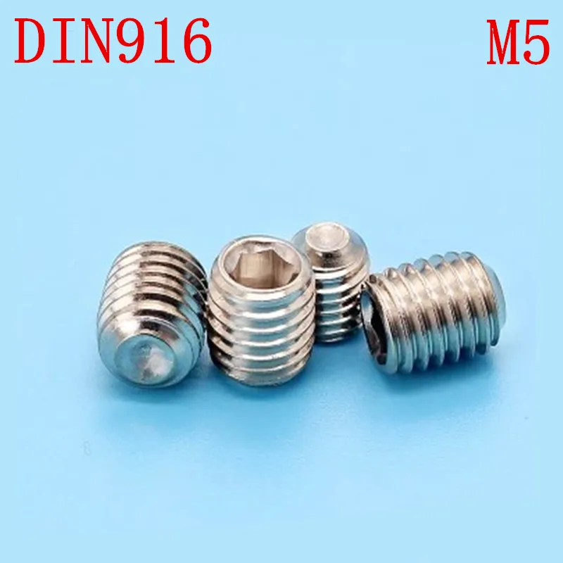 100pc/set DIN916 m5*5 TO 20mm Stainless Steel Metric Thread Grub Screws