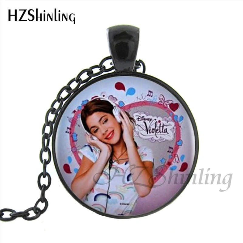 HZShinling HZ1-0037, дизайн, Виолетта, подвеска, ожерелье, стеклянный кабошон, черная цепочка, длинное массивное ожерелье, ювелирные изделия