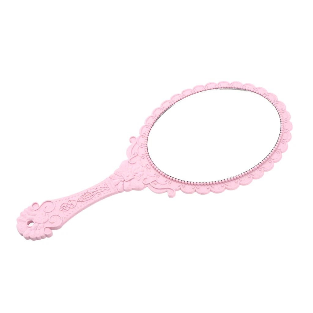Decorative Antique Style Oval Handheld Mirror With Handle Embossed Rose Design For Makeup Cosplay