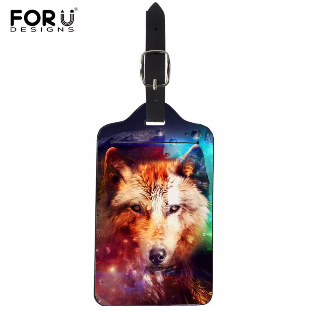 

FORUDESIGNS PU Travel Luggage Label Straps Suitcase Luggage Tags Wolf Design Baggage Suitcase Card Tag Travel Accessories