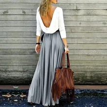 Эластичная Высокая талия плиссированная женская элегантная длинная юбка винтажная юбка макси в стиле бохо женские длинные юбки до пола Faldas Jupe Longue Boheme