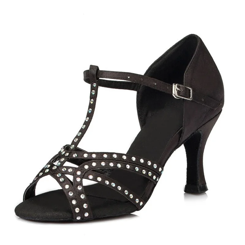 Rhinestone Satin Women Ballroom Latin Dance Shoes Salsa Samba Bachata