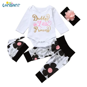 

LONSANT 4PCS Newborn Baby Girls Clothes Long Sleeve Romper Tops Pants Headband Hat Outfit Set Bebes Cute Floral Bodysuits
