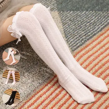 

2019summer Girls Spanish Thin Pure Cotton Bow Lace Over Knee Socks Girls Sock Wholesale Girls Quality Comfortable Stockings