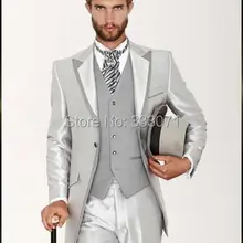 Индивидуальный заказ Мужские свадебные костюмы Серебряный Жених парадный смокинг бизнес костюмы приталеные блейзеры(куртка+ брюки+ жилет
