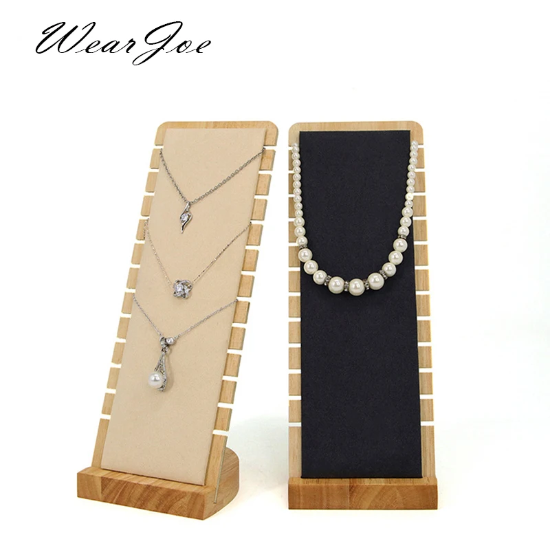 Modern Bamboo Pendant Necklace Jewelry Tabletop Display Board Rack 12 Slot Hanging Neckform Chain Storage Holder Stand Organizer