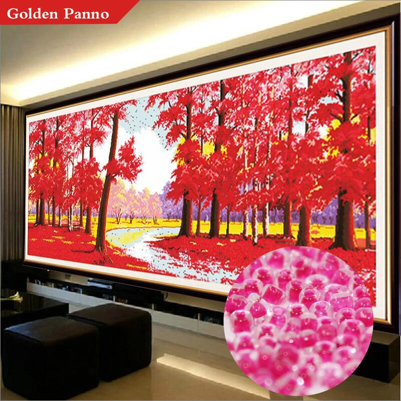 

Golden Panno,beads,Needlework,DIY,bead Cross stitch ,Embroidery stitch,Precise Printed painting,scenic Pattern,red leaves 720