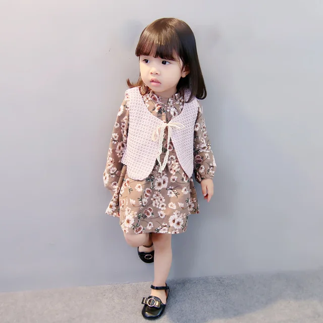 2018 New Korean Baby Girls Clothing Set Children Knitting Stitching