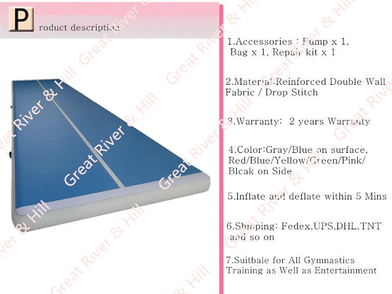 Грейт Ривер и Хил коврики для прыжков air track Высокое качество для гимнастики tumbling с бесплатным насосом 15 м x 2 м x 20 см