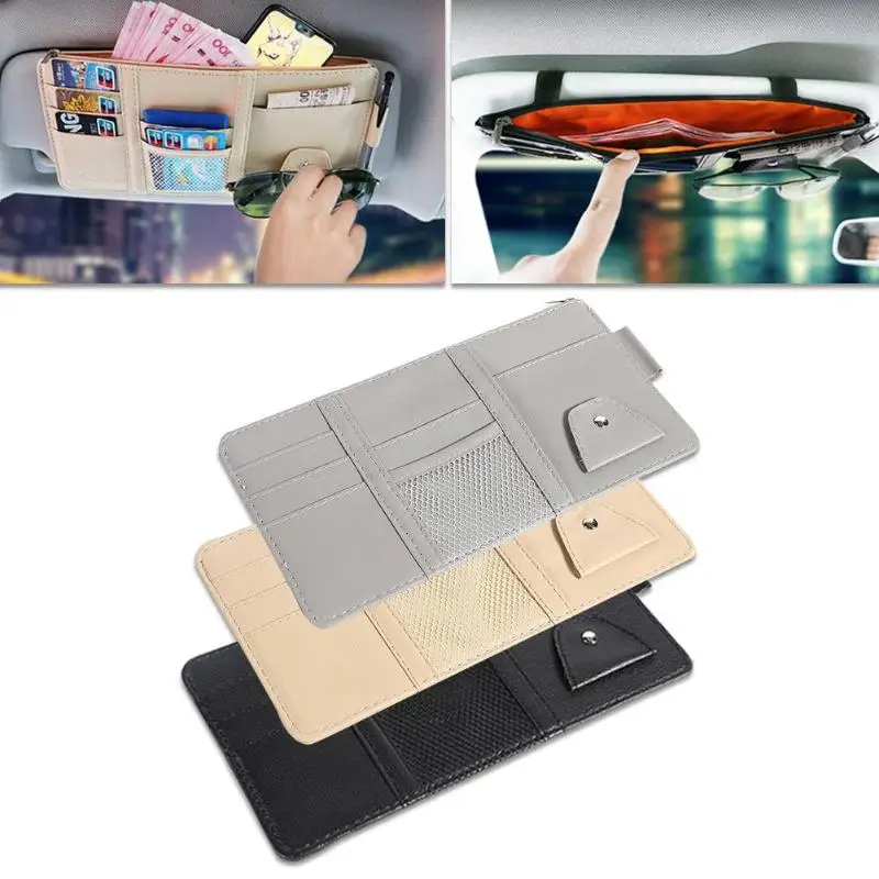 Car Visor Card Storage Sun Visor Organizer Pouch Bag Card Storage Glasses Holder Clip Visor Storage Holder Auto Car Accessories