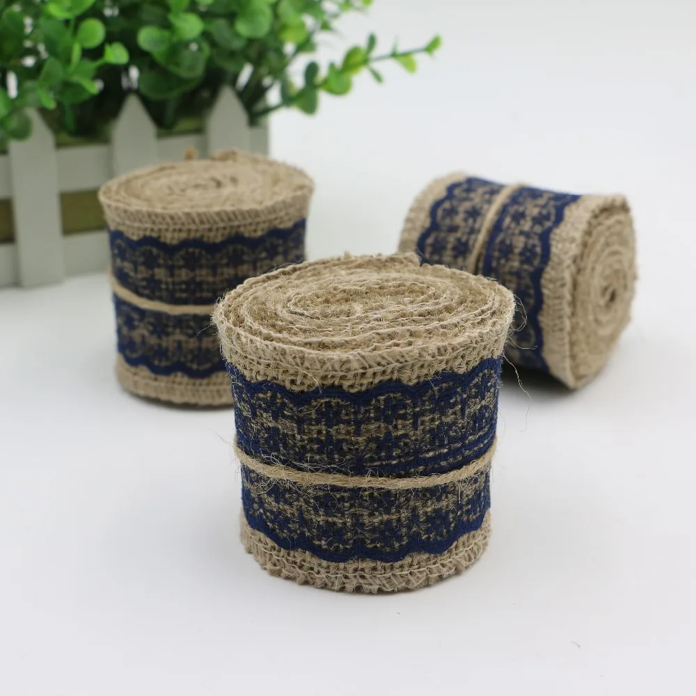 

5.5cm wide 2 meter Natural DIY Trims Tape Rustic Wedding Party Natural Jute Burlap Hessian Ribbon with Lace for x594