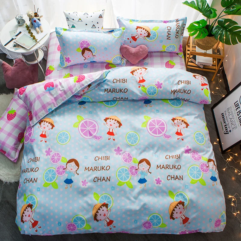

Japanese anime cartoon Bedding Set mixed candy color Strawberry Fruit Duvet Cover Bed sheet Pillowcase Super Sweet Girls Bedding