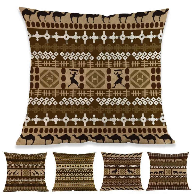 

Brown Style African Motifs And Animal Africa Ethnic Geometric Pattern Linen Throw Pillow Case Home Sofa Decorative Cushion Cover
