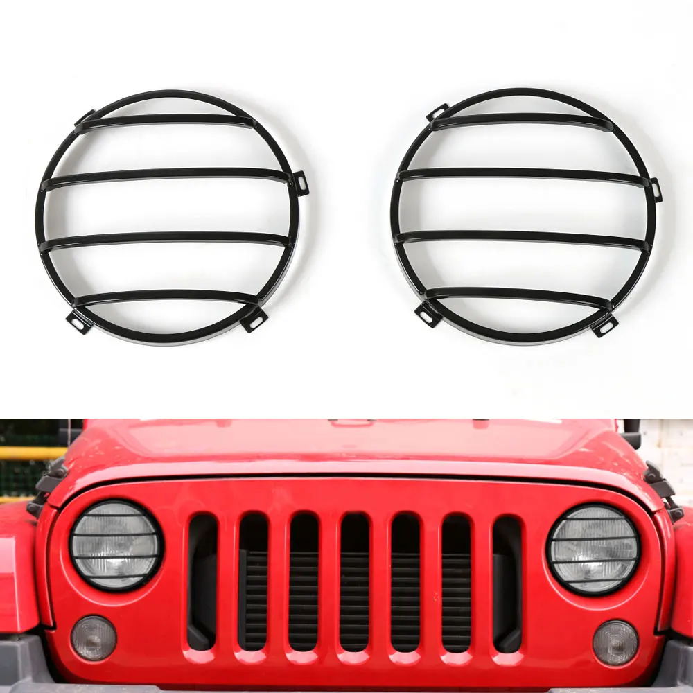 2pcs/set Metal New Headlight Guards Cover Protector Round Decoration Fit For 2007 2016 Jeep