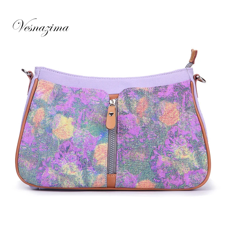 VZ flower shoulder bags floral canvas messenger bags for girls yellow