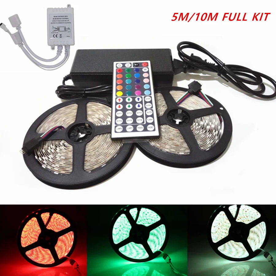 Светодиодная лента RGB 5 10 м гибкая светодиодная 5050 2835 SMD DC12V + адаптер питания пульт