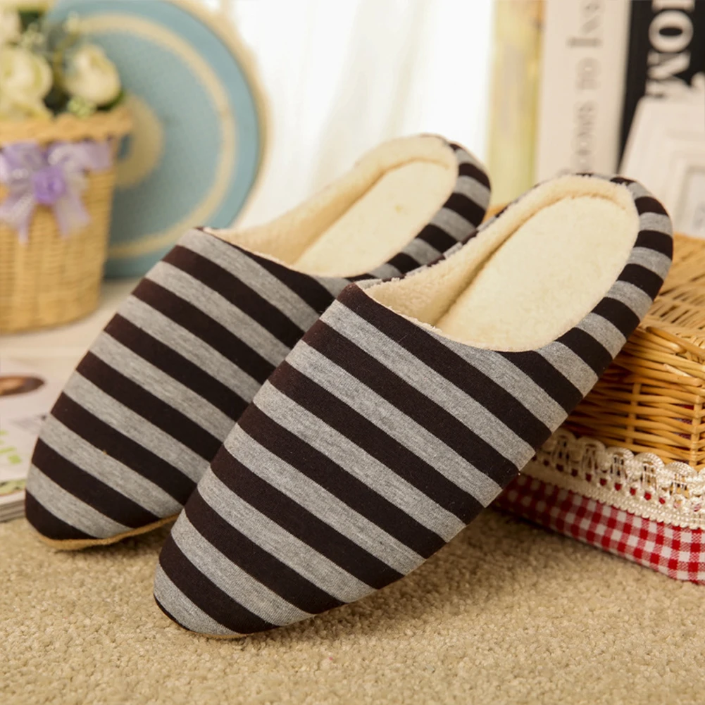 

Winter Women Coral Velvet Slipper Housewarming Soft Slippers Home Indoor Cotton Striped Floor Plush Shoes Drop Shipping