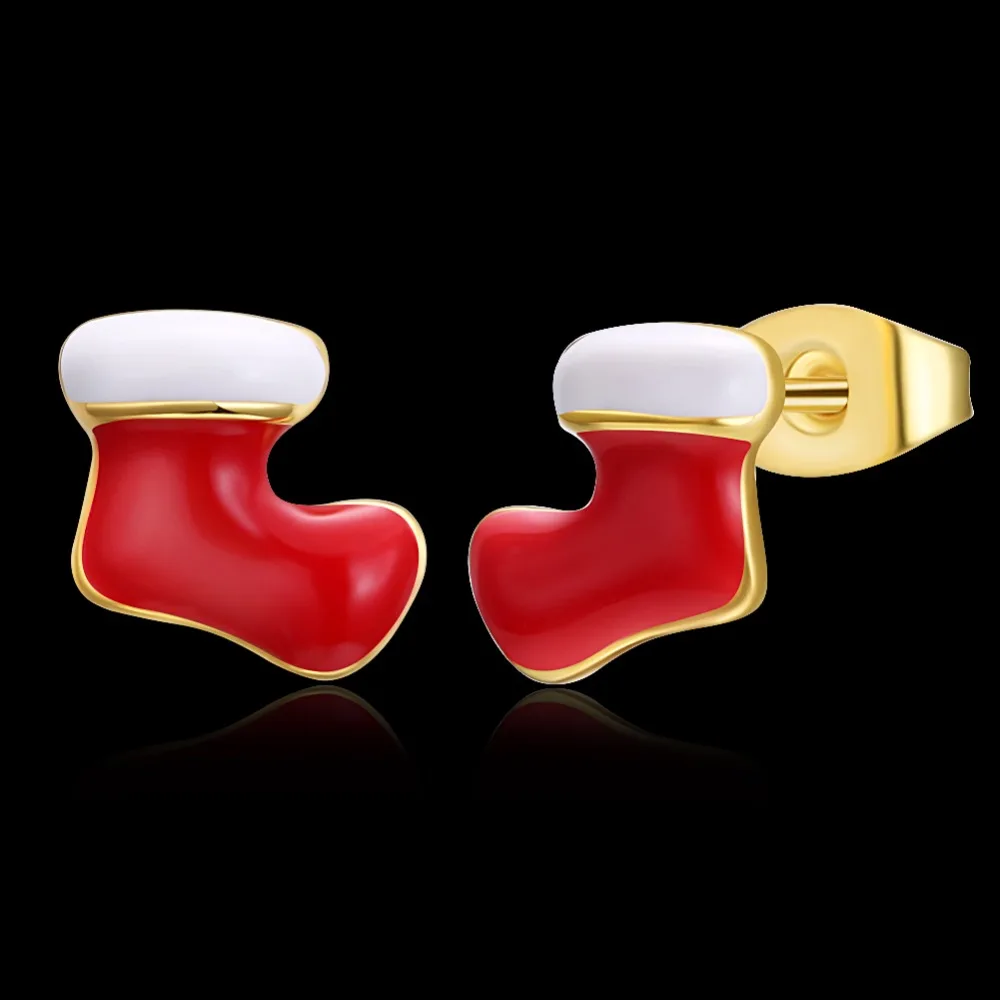 CHUKUI Christmas Red Socks Boots Earrings Gold Color Enamel Stud Earrings For Girl Kids Fashion New Year Gifts Jewelry (4)