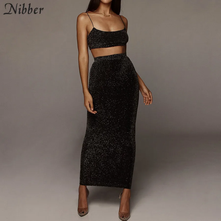 

new office lady style Elegant long Dress camisole 2piece suit Nibber summer fashion Slim fit Soft black Khaki dress tank top set