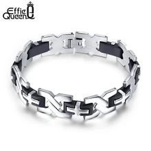 Effie queen, новинка, хит, мужские браслеты, нержавеющая сталь, браслеты, рок стиль, черная резиновая цепочка, звено, браслет для мальчика IB11