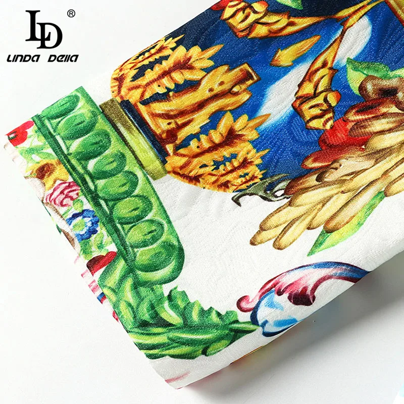 LD LINDA DELLA Autumn Winter Coats Women's Elegant Multicolor Floral Print crystal Beading Casual Outerwear Overcoat