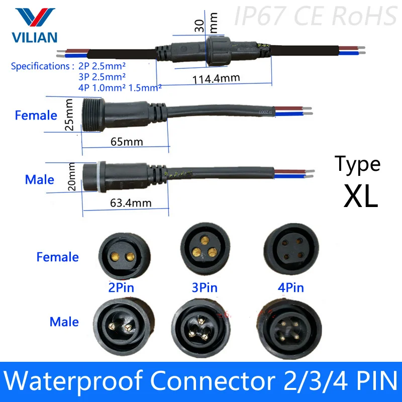 1 пара Водонепроницаемый разъем ток 12A 4 pin с wire кабель IP67 штекерное гнездо 1,5(mm2