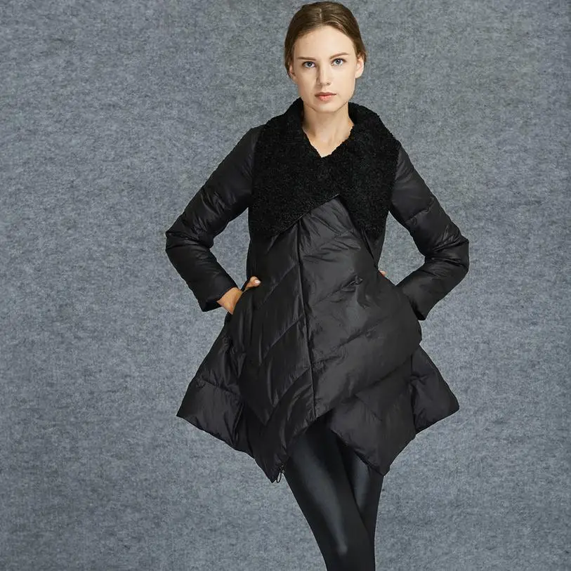 Новинка, зимний плащ, стильная куртка на 90% утином пуху, модное женское пальто с высоким воротником, пуховое пальто, w1236, женские пуховики