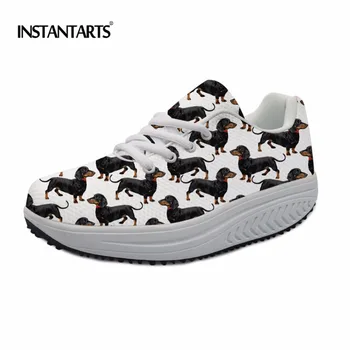 

INSTANTARTS Cute dachshund Dog Printed Women Fitness Shoes Ladies Sports Platform Wedge Slimming Shoes Zapatos Mujer Sneakers