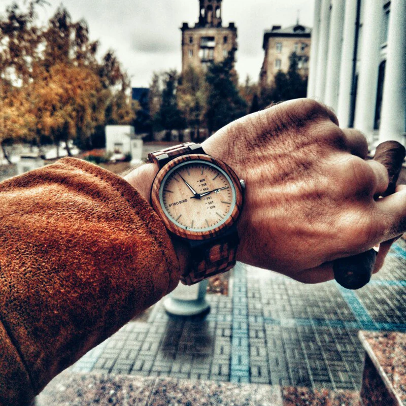 BOBO BIRD Wood Watch Men relogio masculino Week and Date Display Timepieces Lightweight Handmade Casual Wooden Watch V-O26