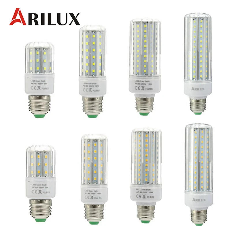 ARILUX светодиодный светильник E27 E14 5 Вт 7 Вт 9 Вт 12 Вт 15 Вт 20 Вт 25 Вт 5736 SMD алюминиевый без мерцания кукурузный светодиодный светильник AC 85-265 в