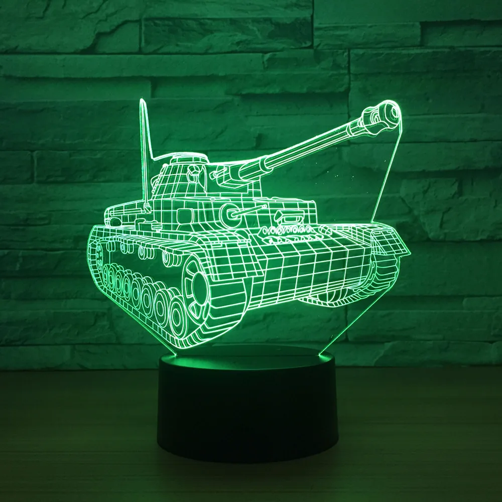 Cool Tank 3d ночник сенсорный выключатель 7 цветов Изменение светодиодный настольная лампа визуальный USB Night Lights домашнего декора для детей