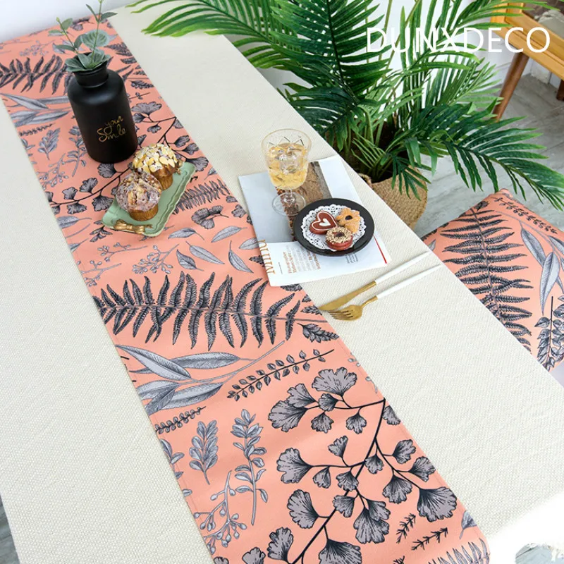

DUNXDECO Table Runner Long Table Cover Fabric Dinner Party Tabelcloth Modern Simple Nordic Country Style Leaf Blend Fabric Decor