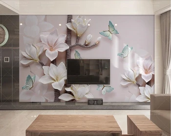 

Papel de parede 3d embossed magnolia butterfly 3d wallpaper living room bedroom sofa TV backdrop murals wall papers home decor