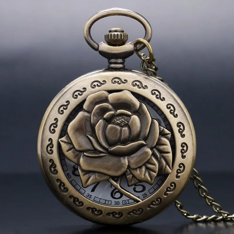 Винтаж бронза античная Роза кварцевые карманные часы Цепочки и ожерелья подвеска Чиан Для женщин Для мужчин подарки на день рождения Relogio