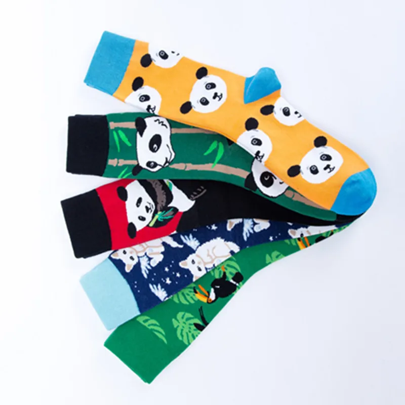 Модные Цветные счастливые мужские носки с принтом китайской панды, белой кошки, птицы, Повседневные Дышащие хлопковые носки на осень и зиму