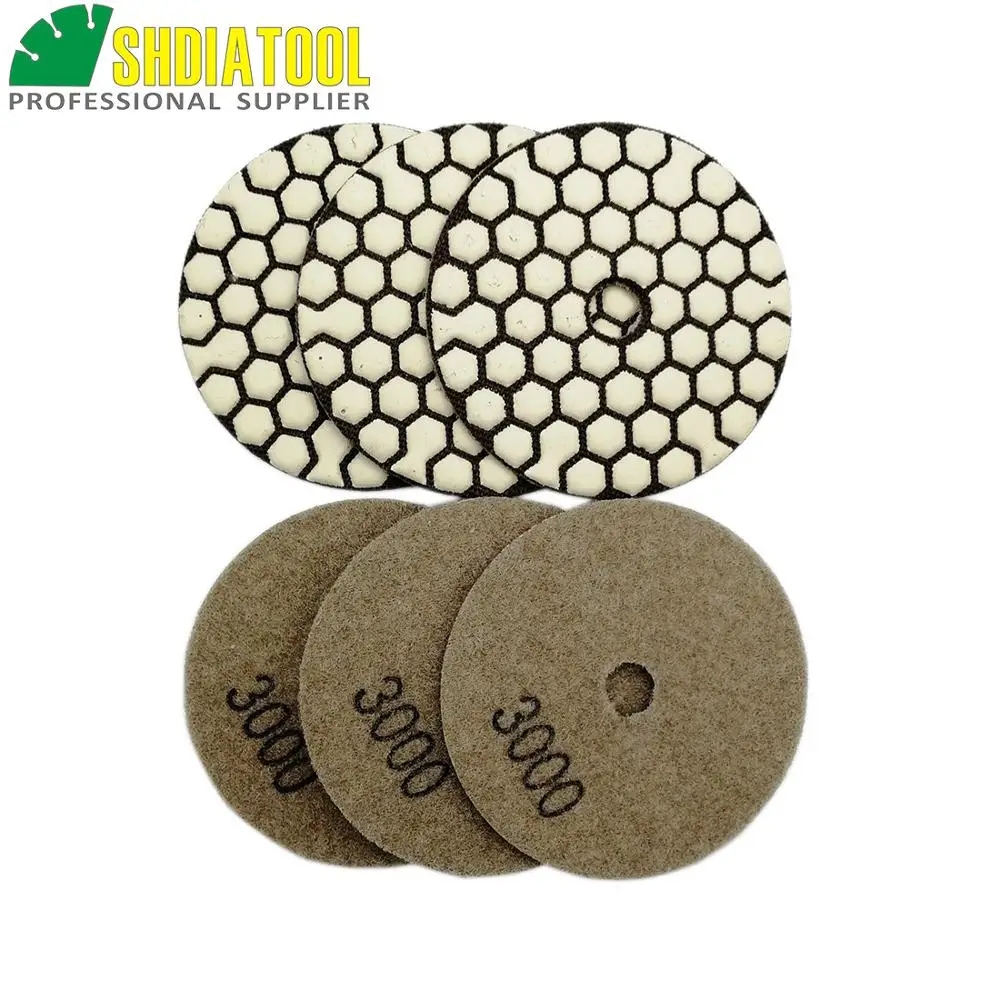 SHDIATOOL 6pcs 80mm #3000 Resin Bond Flexible Diamond Dry Polishing Pads marble ceramic Sanding Disks 3inch gringding disc | Инструменты