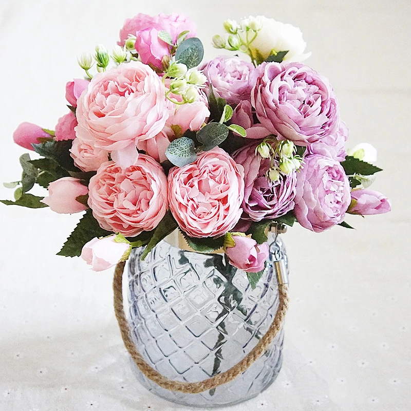 

8 Heads Artificial Rose Flowers Decorative Silk Flowers Fake Bouquets for Home Party Decoration Wedding Flowers Wreath Garland