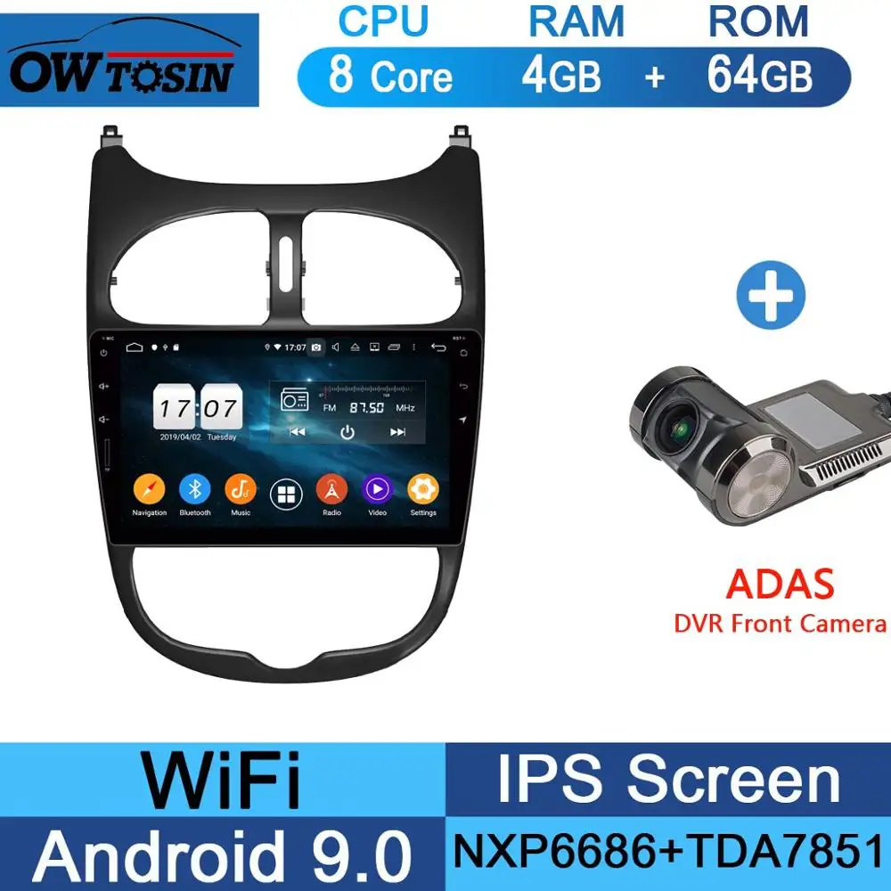 " ips Восьмиядерный 4G ram+ 64G Android 9,0 автомобильный dvd-плеер для PG206 peugeot 206 PG gps навигация радио попугай BT Мультимедиа Стерео - Цвет: 64G Adas Camera