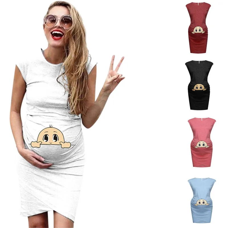 

Sleeveless Cartoon Print Maternity Dress Hot Fashion Slim Umstandskleid Vestidos Embarazada Pregnancy Photo Shoot Pregnant Women