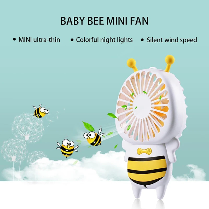 SANQ милый тихий ультра тонкий заряжаемый мини-вентилятор 7 цветов ночник портативный маленький пчелиный вентилятор Ручной USB Красочный веер