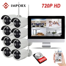 IMPORX 720 P 8CH CCTV Системы Беспроводной 1" сетевой видеорегистратор LCD безопасности Камера Системы 1.0MP ИК Открытый P2P Wi-Fi IP Камера комплект видеонаблюдения