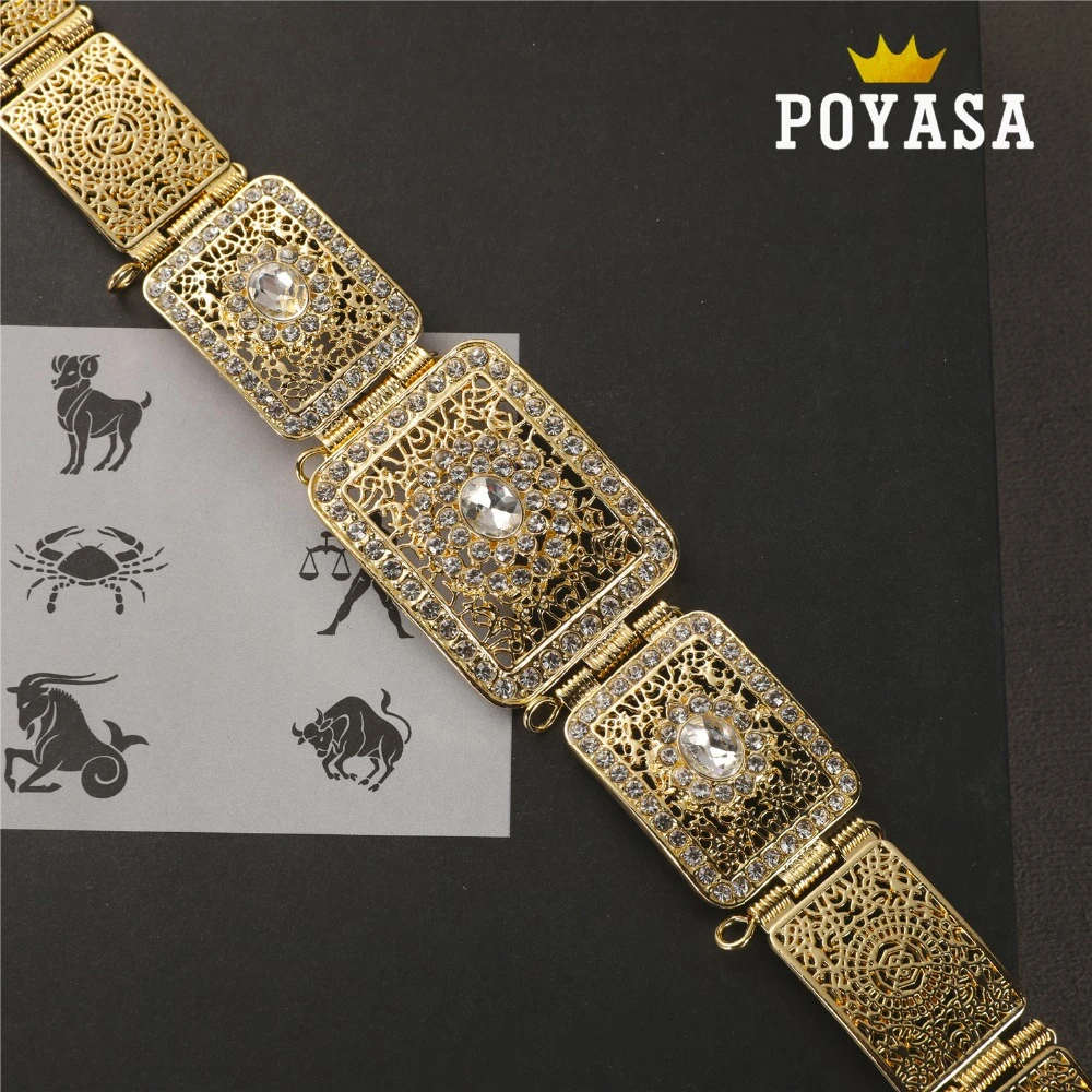 Cinturón de caftán cuadrado brillante marroquí cinturón de Metal dorado y plateado para boda, envío corporal| -