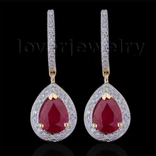 100% Natural Diamond Earrings,Fashion Jewelry 14Kt Yellow Gold Ruby Engagement Earrings For Women E0002J