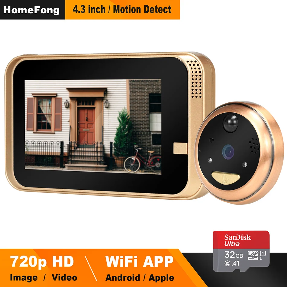 #*Cheap HomeFong Smart Video Peephole Wifi Doorbell Camera Wireless Video Door Phone for Home with Wide Angle IR Motion Detection Record