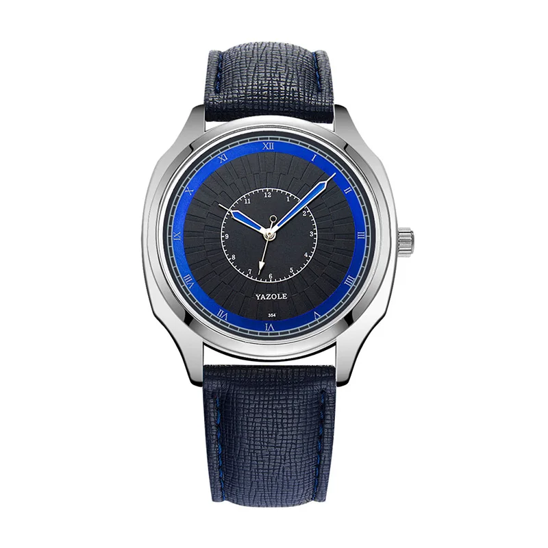 YAZOLE мужские часы люкс брендовые кожаные римские мужские часы высокого качества Модные Повседневные часы erkek kol saati relogio masculino - Цвет: blue 1