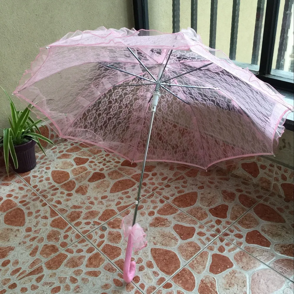 Super Deal!!!Noble Elegant Long Arm Lace Flower Edge Wedding Pink Bridal Umbrella/Photo Decorative Props 940A