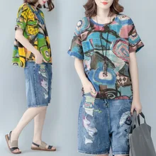 Летняя новая модная женская Свободная хлопковая Футболка большого размера с короткими рукавами