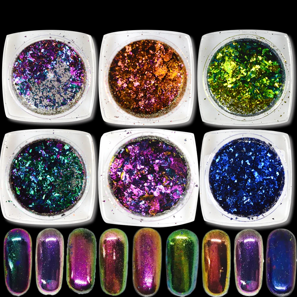 

1 Box Hot Sale Chameleon Mirror Glitter Effect Nail Art Shinny Powder Dust Sheets Tips Nail Chrome Pigment DIY Tools CHBS07-27